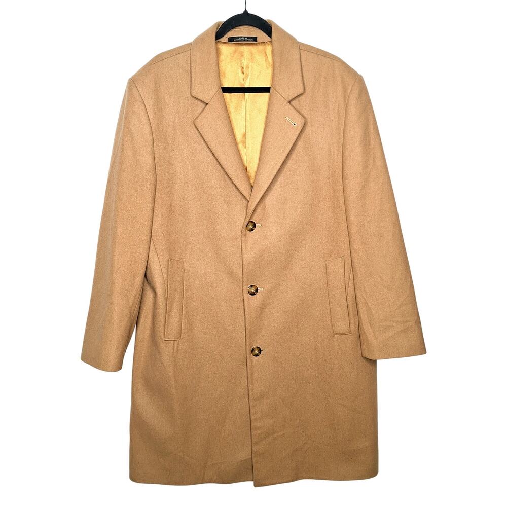 London Fog Overcoat Men 42S Camel Tan Traditional Preppy Wool Academia Signature